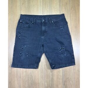 Ring of Fire Mens Distressed Black Denim Shorts Dark Wash Size 34